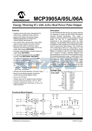 MCP3905LT-I/SS datasheet - Energy Metering ICs with Active Real Power Pulse Output