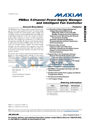 MAX34441 datasheet - PMBus 5-Channel Power-Supply Manager and Intelligent Fan Controller