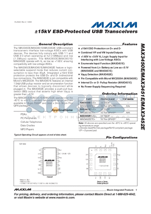 MAX3450E_08 datasheet - a15kV ESD-Protected USB Transceivers