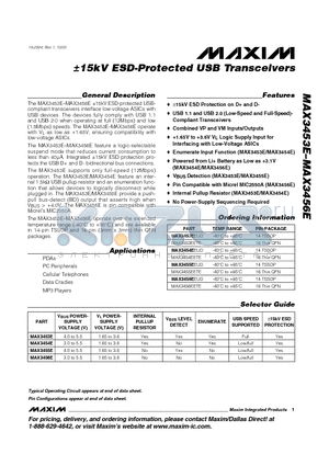 MAX3453E datasheet - a15kV ESD-Protected USB Transceivers