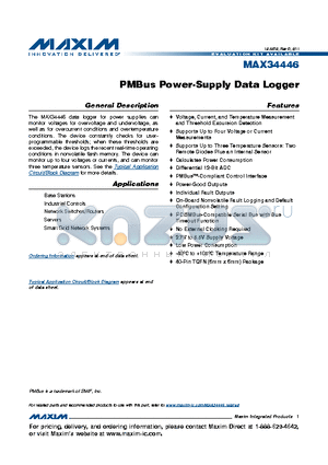 MAX34446ETL datasheet - PMBus Power-Supply Data Logger Calculates Power Consumption