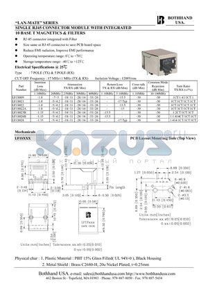 LF1S009 datasheet - SINGLE RJ45 CONNECTOR MODULE WITH INTEGRATED 10 BASE T MAGNETICS & FILTERS