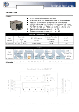 LF1S022LF datasheet - SINGLE RJ45 CONNECTOR WITH 10 BASE-T MAGNETICS & FILTER