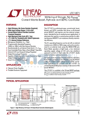 LTC1871 datasheet - Wide Input Range, No RSENSE Current Mode Boost, Flyback and SEPIC Controller