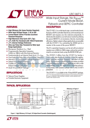 LTC1871-1 datasheet - Wide Input Range, No RSENSE Current Mode Boost, Flyback and SEPIC Controller