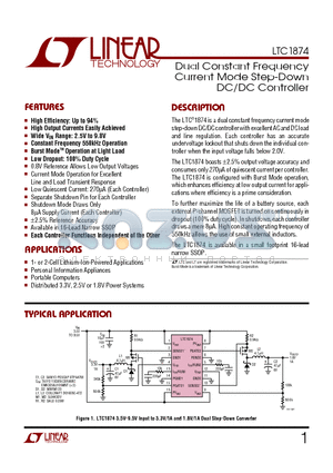 LTC1874 datasheet - Dual Constant Frequency Current Mode Step-Down DC/DC Controller