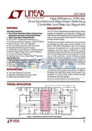 LTC1876 datasheet - High Efficiency, 2-Phase, Dual Synchronous Step-Down Switching Controller and Step-Up Regulator