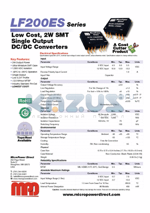 LF200ES datasheet - Low Cost, 2W SMT Single Output DC/DC Converters