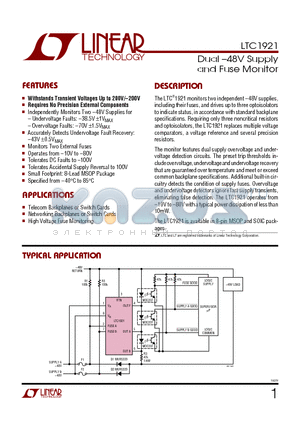 LTC1921IS8 datasheet - Dual -48V Supply and Fuse Monitor