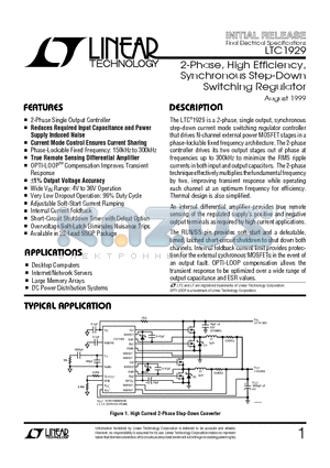 LTC1929 datasheet - 2-Phase, High Efficiency, Synchronous Step-Down Switching Regulator