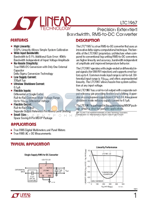 LTC1967CMS8 datasheet - Precision Extended Bandwidth, RMS-to-DC Converter