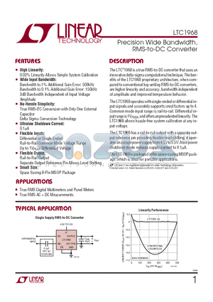 LTC1968IMS8 datasheet - Precision Wide Bandwidth, RMS-to-DC Converter