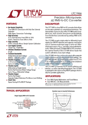 LTC1966IMS8 datasheet - Precision Micropower,  SIGMA RMS-to-DC Converter