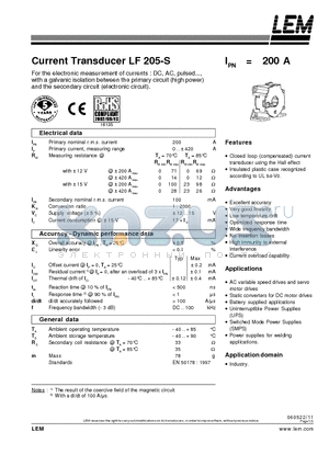 LF205-S datasheet - Current Transducer