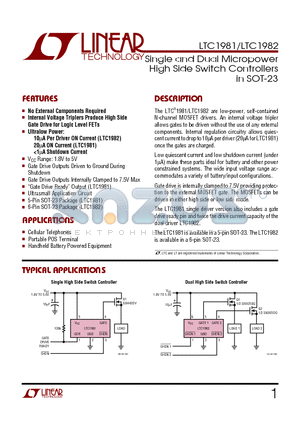 LTC1981 datasheet - Single and Dual Micropower High Side Switch Controllers in SOT-23