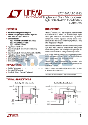 LTC1982ES6 datasheet - Single and Dual Micropower High Side Switch Controllers in SOT-23