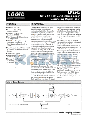 LF2242 datasheet - 12/16-bit Half-Band Interpolating/ Decimating Digital Filter