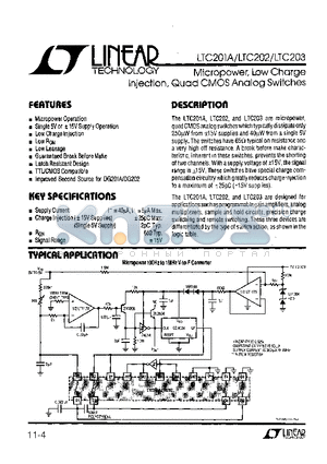 LTC201 datasheet - Micropower, Low Charge Injection,Quad CMOS Analog Switches