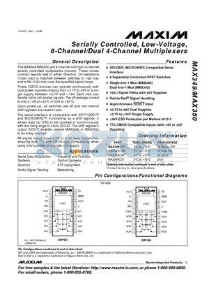 MAX349CPN datasheet - Serially Controlled, Low-Voltage, 8-Channel/Dual 4-Channel Multiplexers