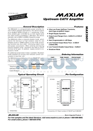 MAX3509 datasheet - Upstream CATV Amplifier