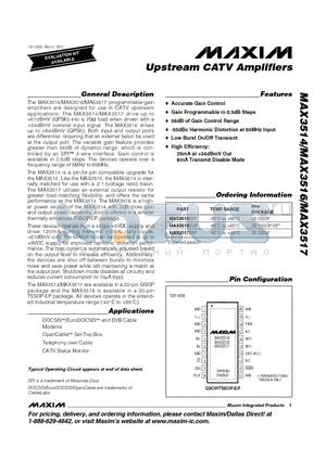 MAX3514EEP datasheet - Upstream CATV Amplifiers