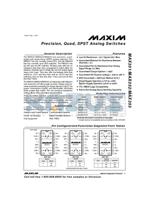 MAX351ESE datasheet - Precision, Quad, SPST Analog Switches