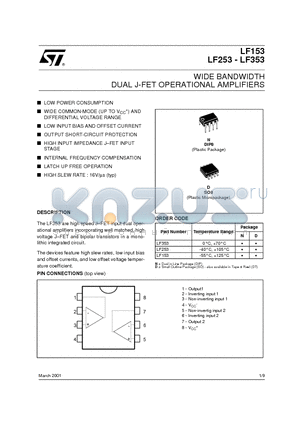 LF253 datasheet - WIDE BANDWIDTH DUAL J-FET OPERATIONAL AMPLIFIERS