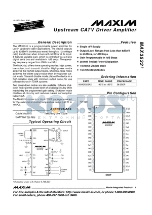 MAX3532EAX datasheet - Upstream CATV Driver Amplifier