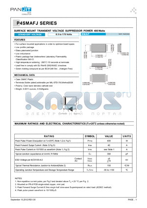 P4SMAFJ18A datasheet - SURFACE MOUNT TRANSIENT VOLTAGE SUPPRESSOR POWER 400 Watts