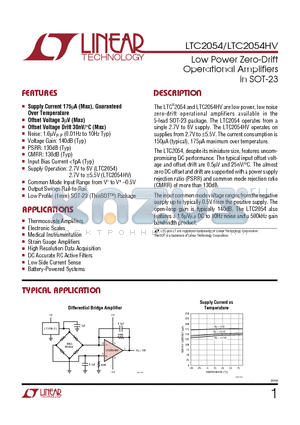 LTC2054HV datasheet - Low Power Zero-Drift Operational Amplifiers