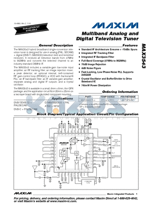 MAX3543CTL+ datasheet - Multiband Analog and Digital Television Tuner