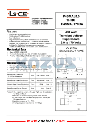 P4SMAJ10 datasheet - 400Watt transient voltage suppressors 5.0to170 volts