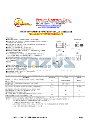 P4SMAJ10-LFR datasheet - 400W SURFACE MOUNT TRANSIENT VOLTAGE SUPPRESSOR