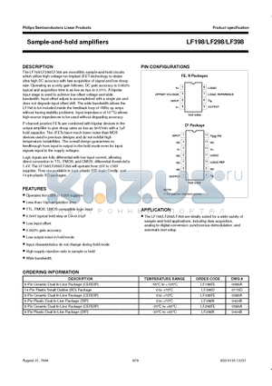 LF298 datasheet - Sample-and-hold amplifiers