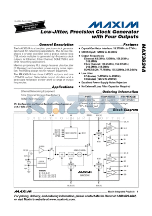 MAX3624A datasheet - Low-Jitter, Precision Clock Generator with Four Outputs