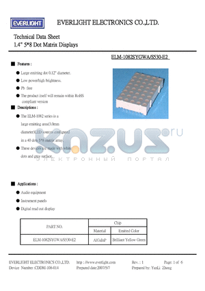 ELM-1082SYGWA-S530-E2 datasheet - 1.4 inch 5*8 Dot Matrix Displays