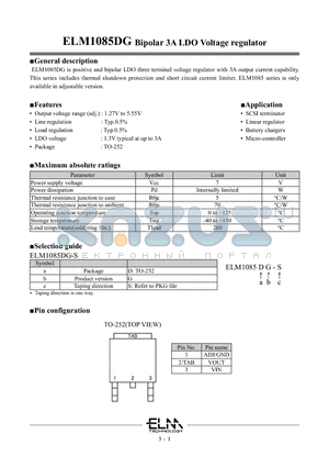 ELM1085DG-S datasheet - Bipolar 3A LDO Voltage regulator