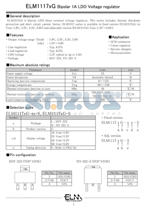 ELM1117LG-50-S datasheet - Bipolar 1A LDO Voltage regulator