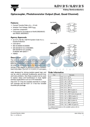 ILD1 datasheet - Optocoupler, Phototransistor Output (Dual, Quad Channel)