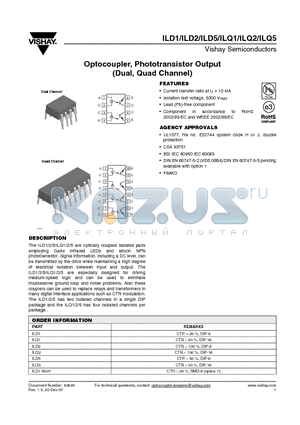 ILD1 datasheet - Optocoupler, Phototransistor Output (Dual, Quad Channel)