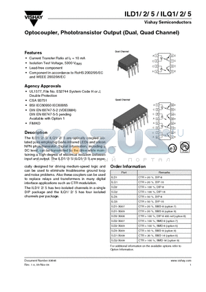 ILD1-X007 datasheet - Optocoupler, Phototransistor Output (Dual, Quad Channel)