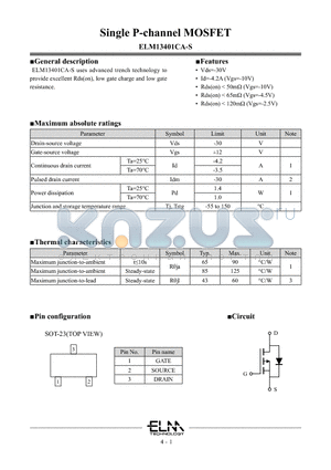 ELM13401CA-S datasheet - Single P-channel MOSFET