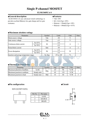 ELM13405CA-S datasheet - Single P-channel MOSFET