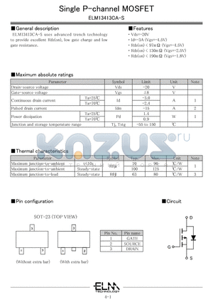 ELM13413CA-S datasheet - Single P-channel MOSFET