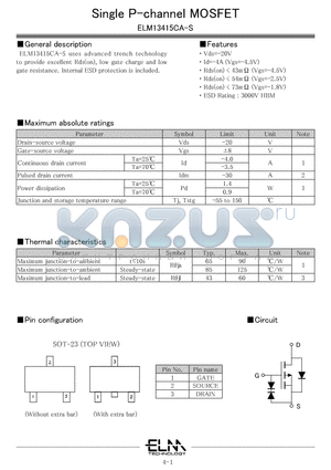ELM13415CA-S datasheet - Single P-channel MOSFET