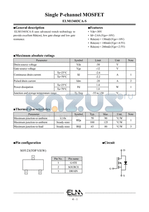 ELM13403CA-S datasheet - Single P-channel MOSFET