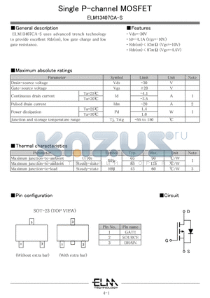 ELM13407CA datasheet - Single P-channel MOSFET