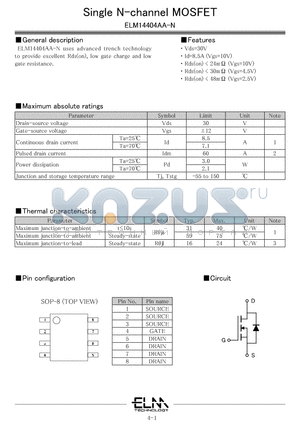 ELM14404AA-N datasheet - Single N-channel MOSFET