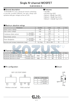 ELM13418CA-S datasheet - Single N-channel MOSFET