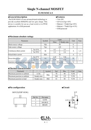 ELM13434CA-S datasheet - Single N-channel MOSFET